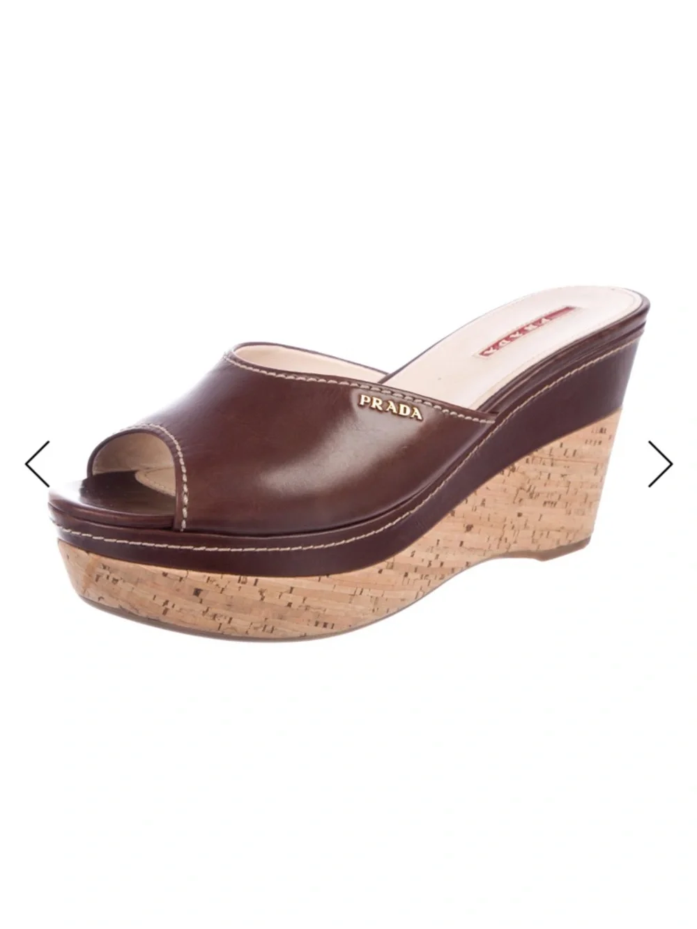 Prada Dark Brown Leather Cork Wedge Slide - Picture 3 of 6